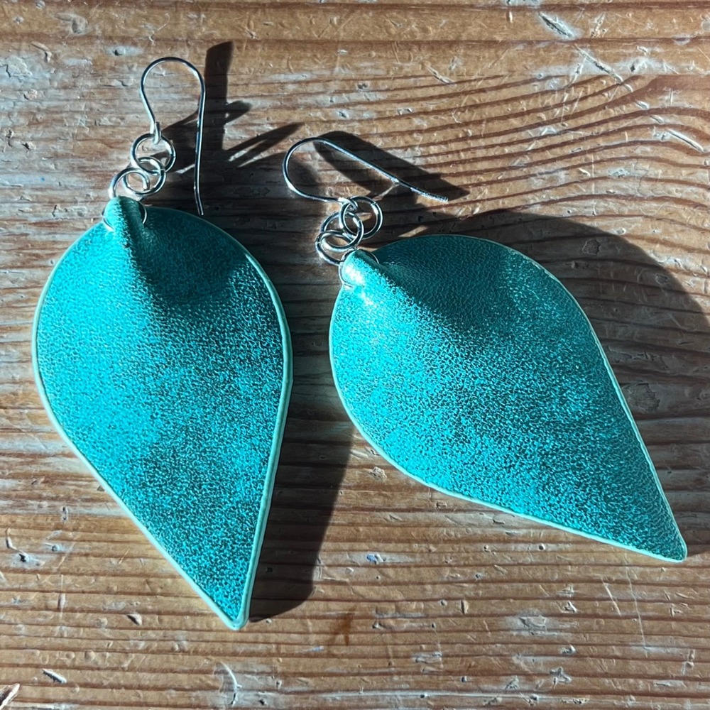 Teal Leaf Earrings Lightweight Dangle Drop Boho Statement
